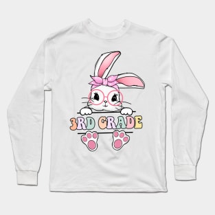 Vintage Happy Easter Bunny 3rd Grade Teacher For Girls Kids Long Sleeve T-Shirt